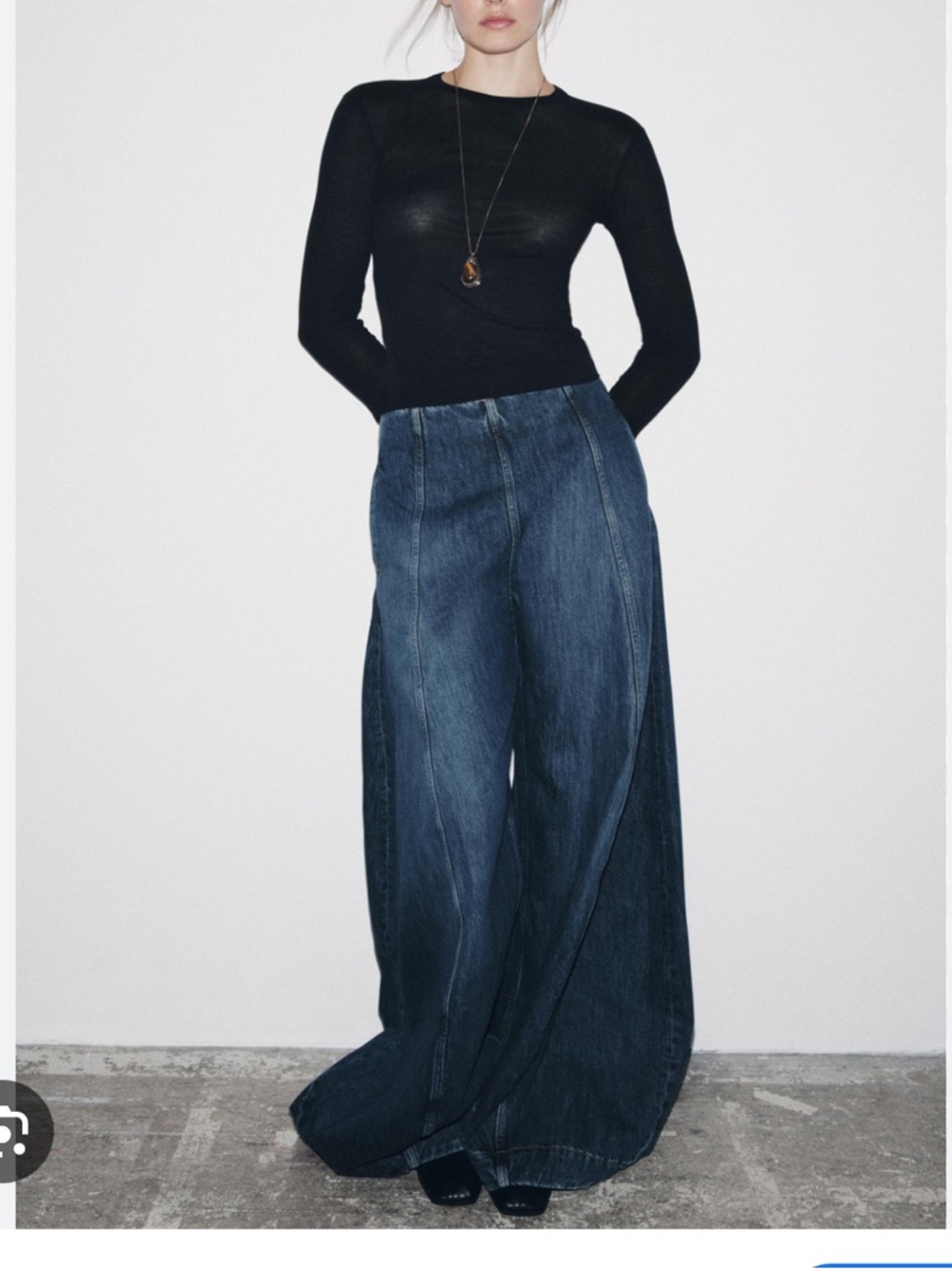 Zara Dark Blue High Waist Wide-Leg Balloon Jeans | 2